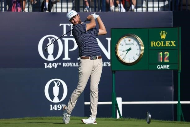 Chris Kirk of The United States tees off on the 1st hole during Day One of The 149th Open at Royal St George’s Golf Club on July 15, 2021 in...