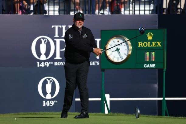 Darren Clarke of Northern Ireland tees off on the 1st hole during Day One of The 149th Open at Royal St George’s Golf Club on July 15, 2021 in...