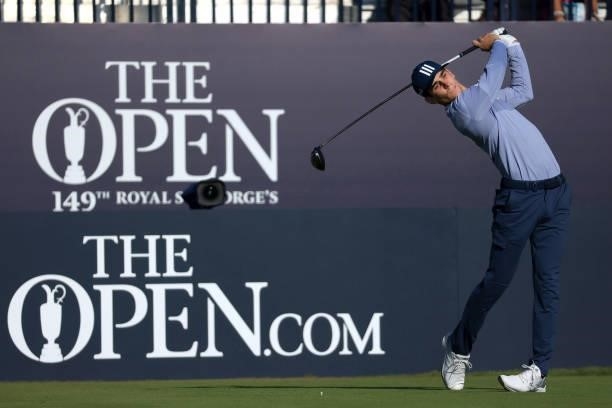 Joaquin Niemann of Chile tees off on the 1st hole during Day One of The 149th Open at Royal St George’s Golf Club on July 15, 2021 in Sandwich,...