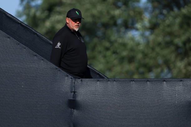 Darren Clarke of Northern Ireland walks to the 1st tee during Day One of The 149th Open at Royal St George’s Golf Club on July 15, 2021 in Sandwich,...