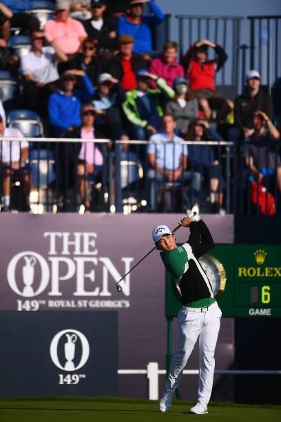 Min Woo Lee of Australia tees off on the 1st hole during Day One of The 149th Open at Royal St George’s Golf Club on July 15, 2021 in Sandwich,...