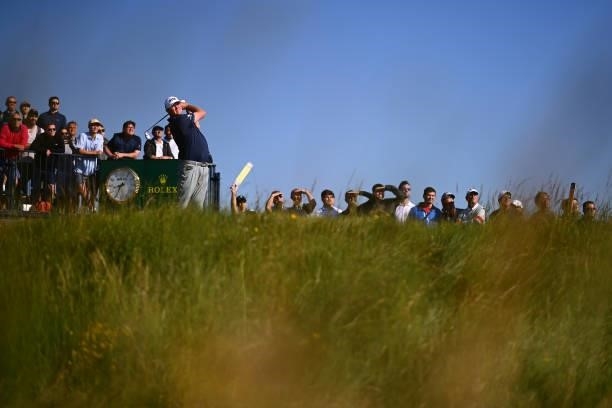 Jason Kokrak of The United States tees off on the 3rd hole during Day One of The 149th Open at Royal St George’s Golf Club on July 15, 2021 in...