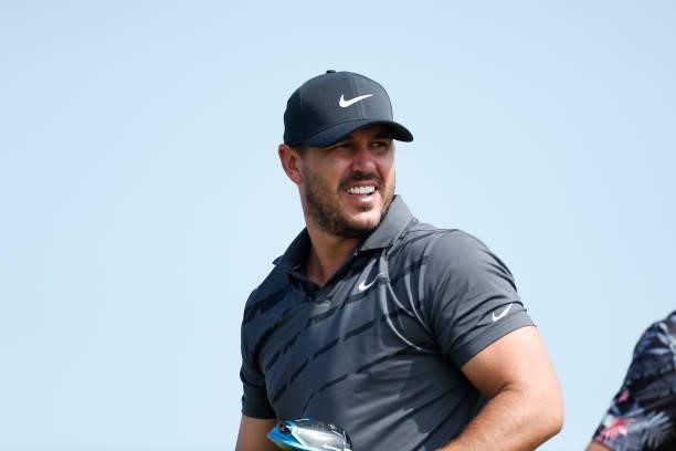 Brooks Koepka of the United States reacts from the tee of the tenth hole during Day One of The 149th Open at Royal St George’s Golf Club on July 15,...