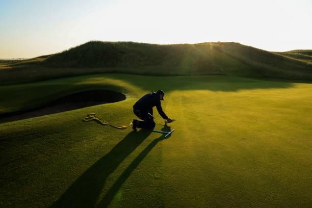 Greenkeeper tends to the course ahead of Day One of The 149th Open at Royal St George’s Golf Club on July 15, 2021 in Sandwich, England.