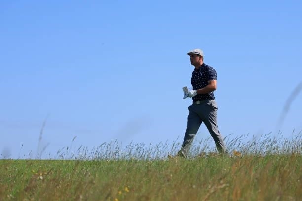 Bryson Dechambeau of The United States walks on the 2nd hole during Day One of The 149th Open at Royal St George’s Golf Club on July 15, 2021 in...