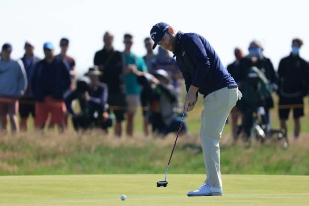 Brandon Grace of South Africa putts on the 1st green during Day One of The 149th Open at Royal St George’s Golf Club on July 15, 2021 in Sandwich,...