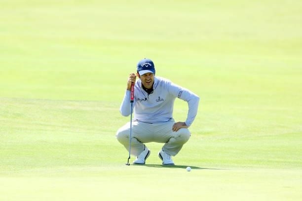 Jorge Campillo of Spain lines up a shot on the green of the seventh hole during Day One of The 149th Open at Royal St George’s Golf Club on July 15,...