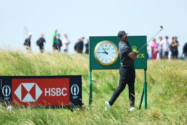 Brooks Koepka of the United States plays his shot from the 11th tee during Day One of The 149th Open at Royal St George’s Golf Club on July 15, 2021...