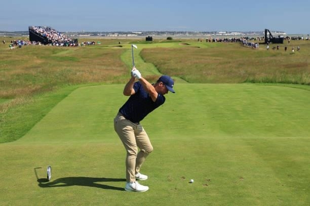 Paul Casey of England tees off on the 11th hole during Day One of The 149th Open at Royal St George’s Golf Club on July 15, 2021 in Sandwich, England.