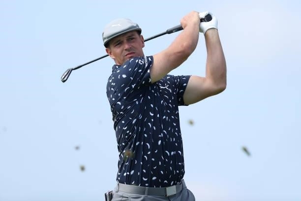 Bryson Dechambeau of The United States tees off on the 5th hole during Day One of The 149th Open at Royal St George’s Golf Club on July 15, 2021 in...