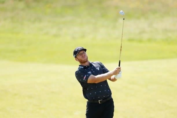 Talor Gooch of the United States plays a shot on the ninth hole during Day One of The 149th Open at Royal St George’s Golf Club on July 15, 2021 in...