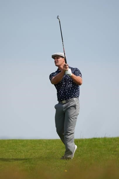 Bryson DeChambeau of the United States plays a shot on the eighth hole during Day One of The 149th Open at Royal St George’s Golf Club on July 15,...