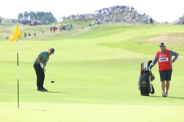 Brian Harman of the United States plays a shot on the seventh hole during Day One of The 149th Open at Royal St George’s Golf Club on July 15, 2021...