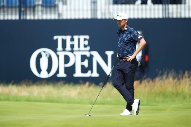 Justin Harding of South Africa looks on from the green of the 18th hole during Day One of The 149th Open at Royal St George’s Golf Club on July 15,...