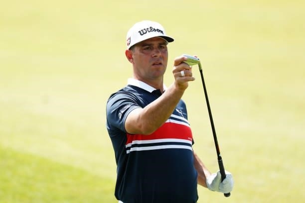 Gary Woodland of the United States looks on from the ninth hole during Day One of The 149th Open at Royal St George’s Golf Club on July 15, 2021 in...