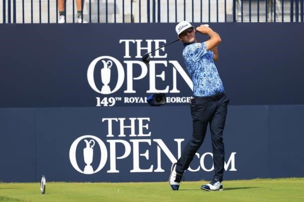 Lanto Griffin of the United States plays his shot from the first tee during Day One of The 149th Open at Royal St George’s Golf Club on July 15, 2021...