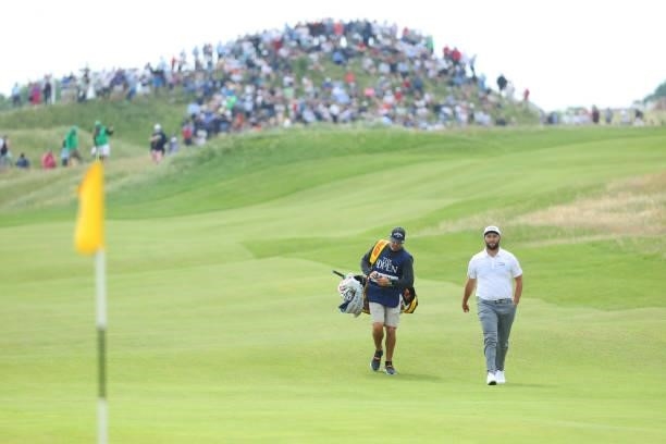 Jon Rahm of Spain makes his way down the seventh hole during Day One of The 149th Open at Royal St George’s Golf Club on July 15, 2021 in Sandwich,...