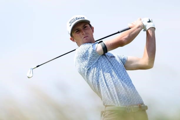 Will Zalatoris of The United States tees off on the 5th hole during Day One of The 149th Open at Royal St George’s Golf Club on July 15, 2021 in...
