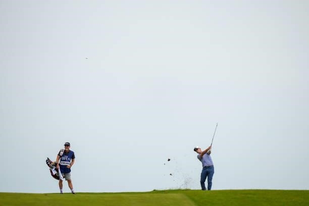 Kevin Streelman of the United States plays a shot on the eighth hole during Day One of The 149th Open at Royal St George’s Golf Club on July 15, 2021...