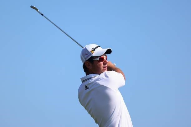 Lucas Herbert of Australia tees off on the 3rd hole during Day One of The 149th Open at Royal St George’s Golf Club on July 15, 2021 in Sandwich,...