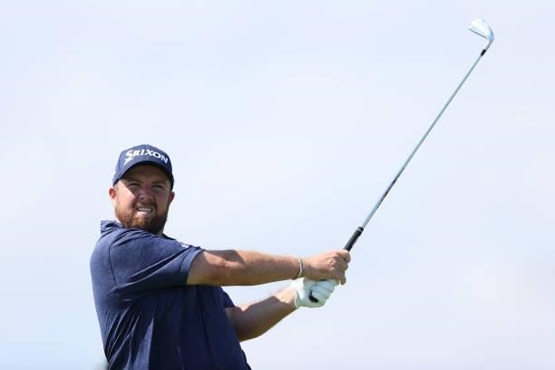 Shane Lowry of Ireland tees off on the 5th hole during Day One of The 149th Open at Royal St George’s Golf Club on July 15, 2021 in Sandwich, England.