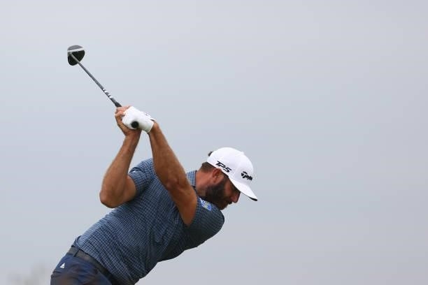 Dustin Johnson of The United States plays his second shot on the 7th hole during Day One of The 149th Open at Royal St George’s Golf Club on July 15,...