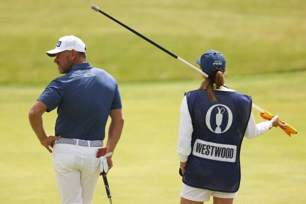 Lee Westwood of England looks on during Day One of The 149th Open at Royal St George’s Golf Club on July 15, 2021 in Sandwich, England.
