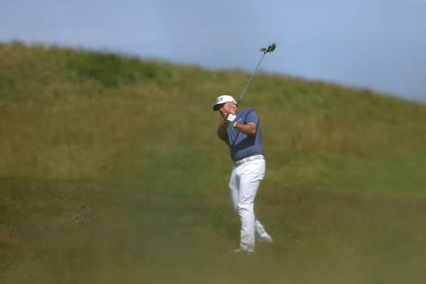 Lee Westwood of England plays a shot from the rough on the 4th hole during Day One of The 149th Open at Royal St George’s Golf Club on July 15, 2021...