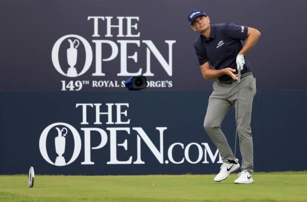 Brendan Steele of the United States plays his shot from the first tee during Day One of The 149th Open at Royal St George’s Golf Club on July 15,...