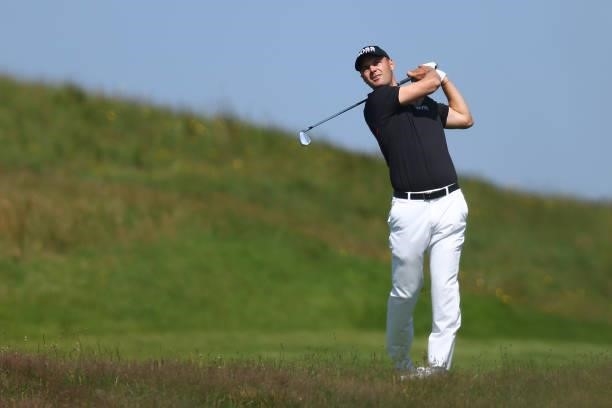 Martin Kaymer of Germany plays a shot on the 4th hole during Day One of The 149th Open at Royal St George’s Golf Club on July 15, 2021 in Sandwich,...