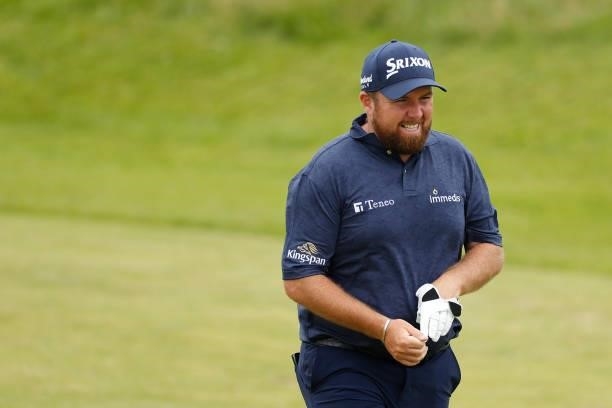 Shane Lowry of Ireland reacts on the ninth hole during Day One of The 149th Open at Royal St George’s Golf Club on July 15, 2021 in Sandwich, England.