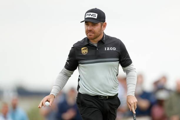 Louis Oosthuizen of South Africa looks on from the ninth green during Day One of The 149th Open at Royal St George’s Golf Club on July 15, 2021 in...