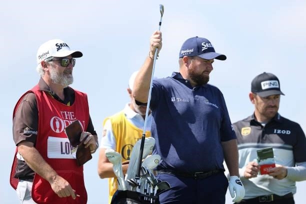 Shane Lowry of Ireland prepares to play from the 5th tee during Day One of The 149th Open at Royal St George’s Golf Club on July 15, 2021 in...