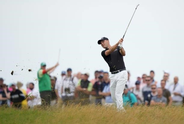 Martin Kaymer of Germany plays a shot on the eighth hole during Day One of The 149th Open at Royal St George’s Golf Club on July 15, 2021 in...