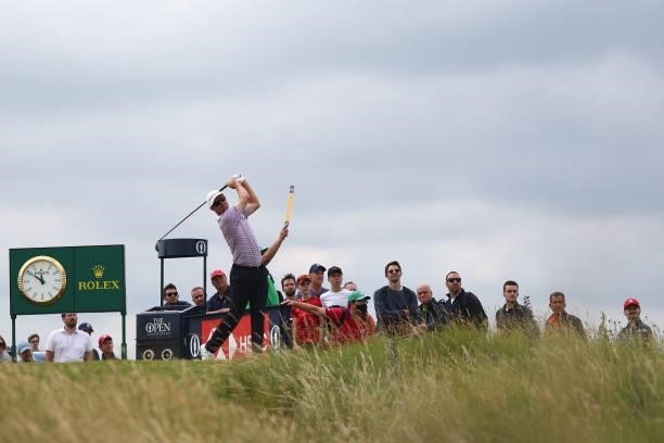 Justin Rose of England tees off on the 7th hole during Day One of The 149th Open at Royal St George’s Golf Club on July 15, 2021 in Sandwich, England.