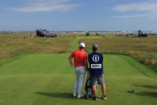 Sam Horsfield of England looks on at the 11th tee during Day One of The 149th Open at Royal St George’s Golf Club on July 15, 2021 in Sandwich,...