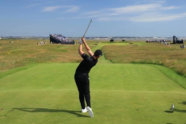 Danny Willett of England tees off on the 11th hole during Day One of The 149th Open at Royal St George’s Golf Club on July 15, 2021 in Sandwich,...