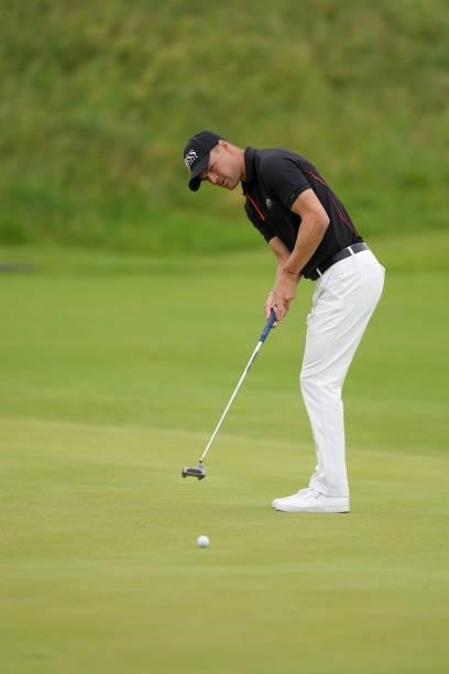 Martin Kaymer of Germany plays a shot on the green of the eighth hole during Day One of The 149th Open at Royal St George’s Golf Club on July 15,...