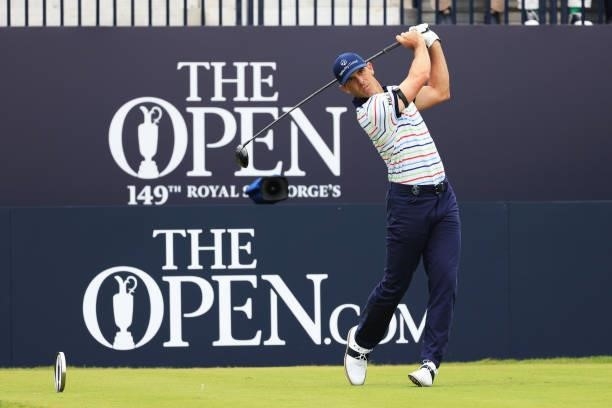 Billy Horschel of the United States plays his shot from the first tee during Day One of The 149th Open at Royal St George’s Golf Club on July 15,...