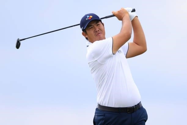 An Byeong-hun of South Korea tees off on the 5th hole during Day One of The 149th Open at Royal St George’s Golf Club on July 15, 2021 in Sandwich,...