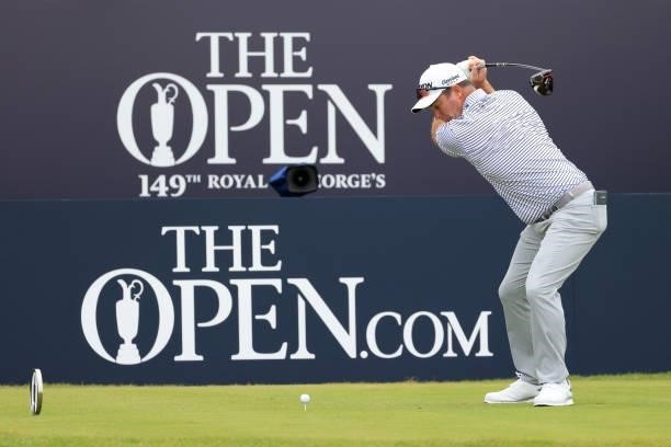 Ryan Fox of New Zealand plays his shot from the first tee during Day One of The 149th Open at Royal St George’s Golf Club on July 15, 2021 in...