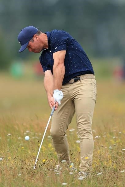 Paul Casey of England plays his second shot on the 15th hole during Day One of The 149th Open at Royal St George’s Golf Club on July 15, 2021 in...