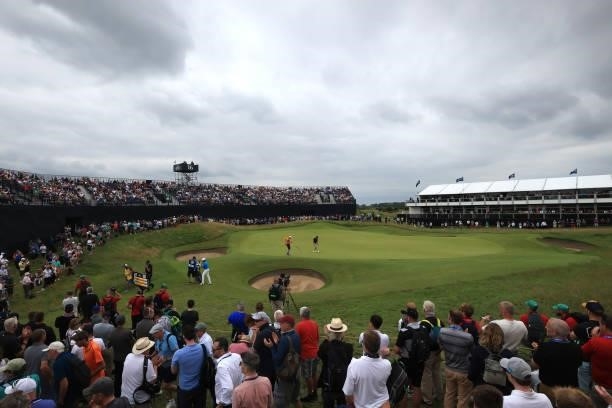 General view on the 16th green during Day One of The 149th Open at Royal St George’s Golf Club on July 15, 2021 in Sandwich, England.
