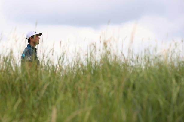 Viktor Hovland of Norway on the 18th hole during Day One of The 149th Open at Royal St George’s Golf Club on July 15, 2021 in Sandwich, England.