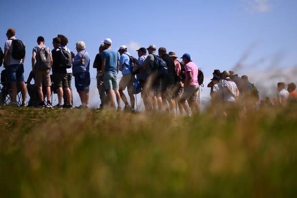 Spectators look on during Day One of The 149th Open at Royal St George’s Golf Club on July 15, 2021 in Sandwich, England.