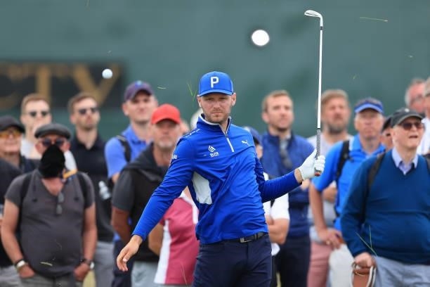 Sam Forgan of England plays his second shot on the 1st hole during Day One of The 149th Open at Royal St George’s Golf Club on July 15, 2021 in...