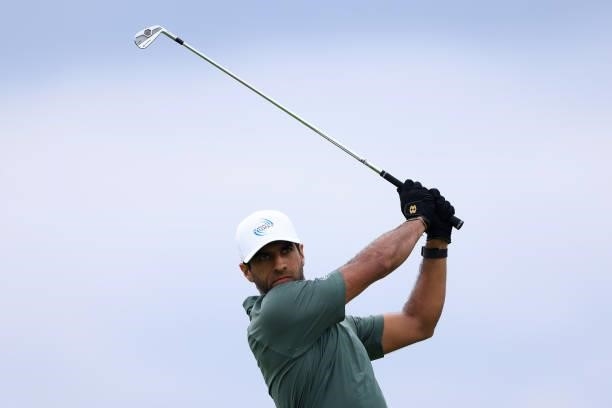 Aaron Rai of England tees off on the 5th hole during Day One of The 149th Open at Royal St George’s Golf Club on July 15, 2021 in Sandwich, England.