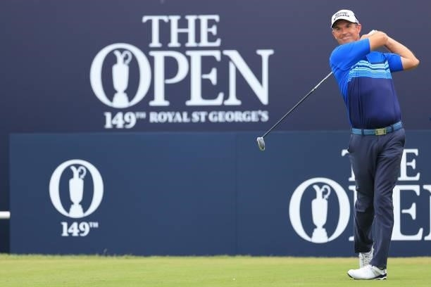 Padraig Harrington of Ireland tees off on the 1st hole during Day One of The 149th Open at Royal St George’s Golf Club on July 15, 2021 in Sandwich,...
