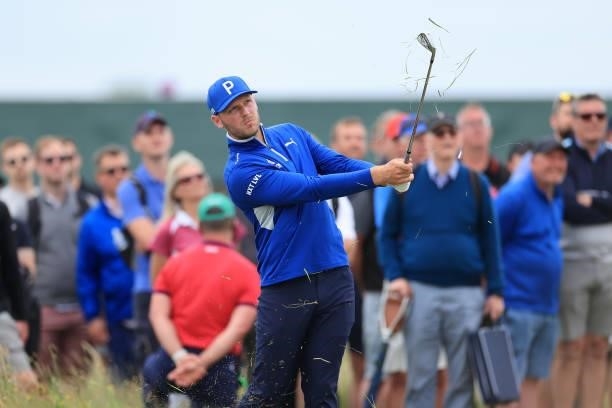 Sam Forgan of England plays his third shot on the 2nd hole during Day One of The 149th Open at Royal St George’s Golf Club on July 15, 2021 in...
