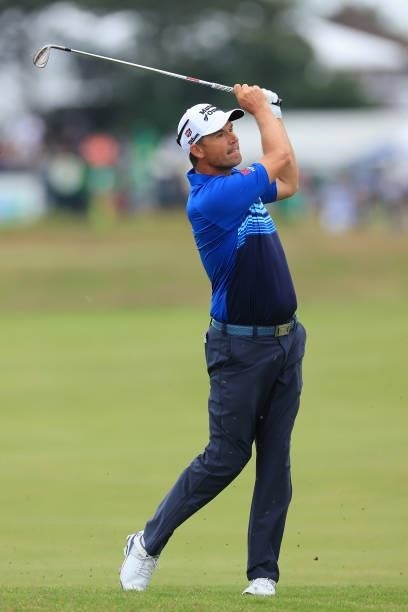 Padraig Harrington of Ireland plays his second shot on the 2nd hole during Day One of The 149th Open at Royal St George’s Golf Club on July 15, 2021...